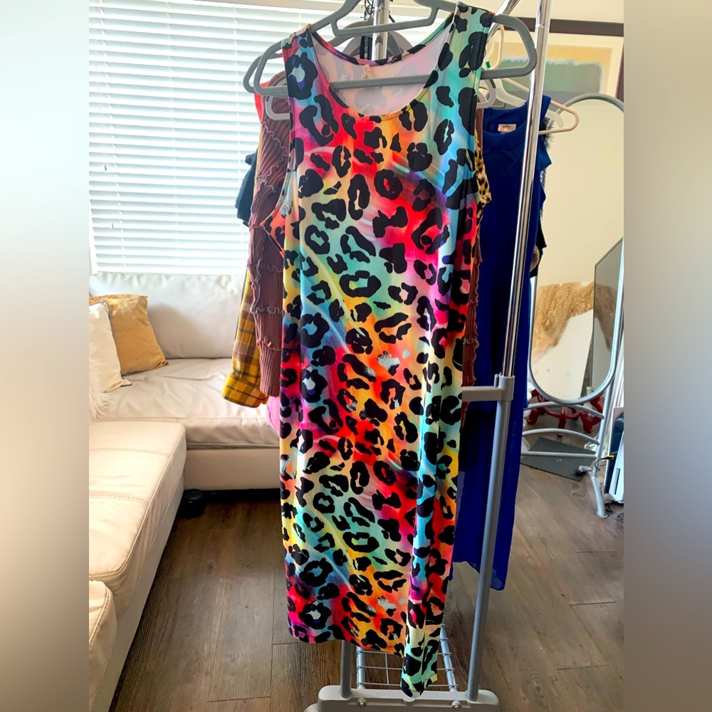 Multicolor leopard print bodycon dress, 3X